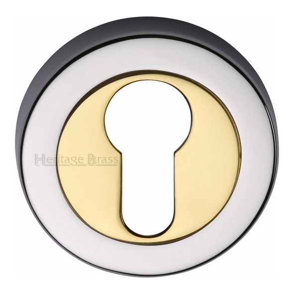 V4020-CB  Polished Chrome / Brass  Heritage Brass Plain Round Euro Cylinder Escutcheon