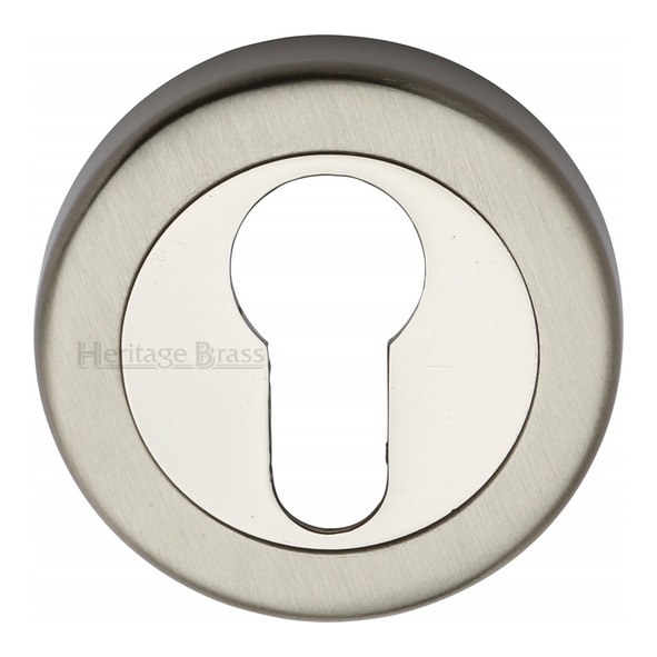 V4020-MC  Satin / Polished Nickel  Heritage Brass Plain Round Euro Cylinder Escutcheon