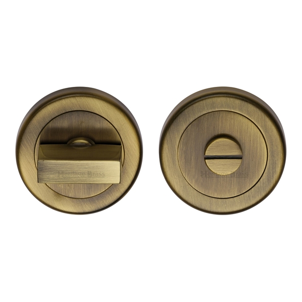 V4035-AT • Antique Brass • Heritage Brass Plain Round Flat Bathroom Turn With Release