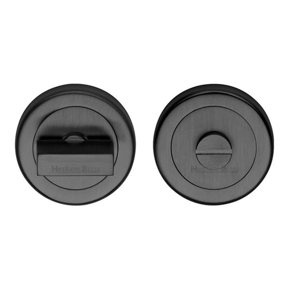 V4035-BK • Matt Black • Heritage Brass Plain Round Flat Bathroom Turn With Release