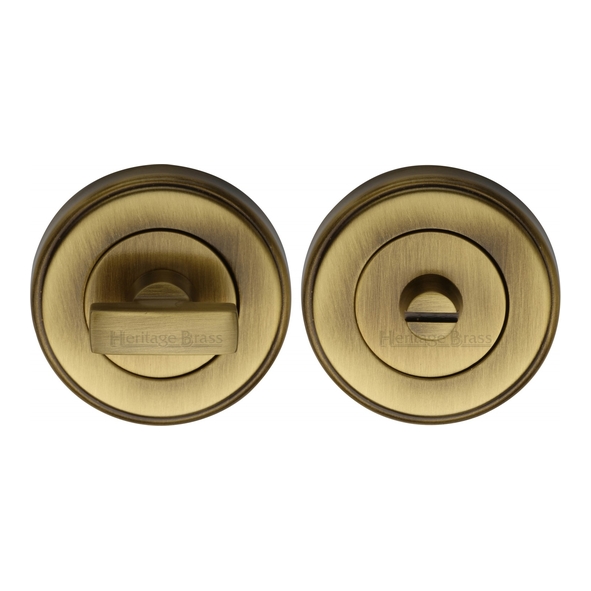 V4040-AT • Antique Brass • Heritage Brass Edged Round Bathroom Turn With Release
