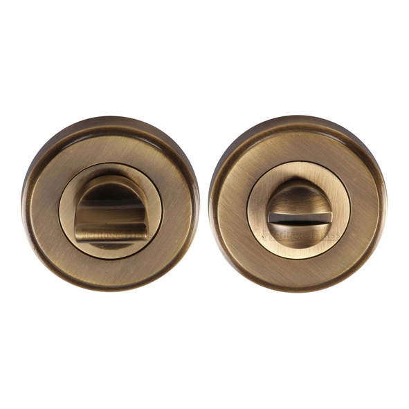 V4045-AT • Antique Brass • Heritage Brass Edged Round Small Bathroom Turn With Release