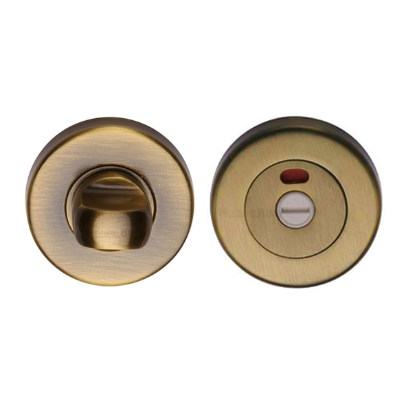 V4046-AT • Antique Brass • Heritage Brass Plain Round Small Bathroom Turn With Indicator