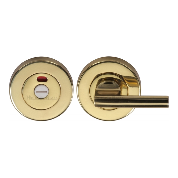 V4048-PB  Polished Brass  Heritage Brass Plain Round Disabled Bathroom Turn With Indicator