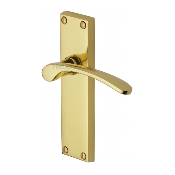 V4113-PB • Long Plate Latch • Polished Brass • Heritage Brass Sophia Levers On Backplates