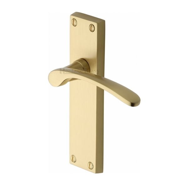 V4113-SB • Long Plate Latch • Satin Brass • Heritage Brass Sophia Levers On Backplates