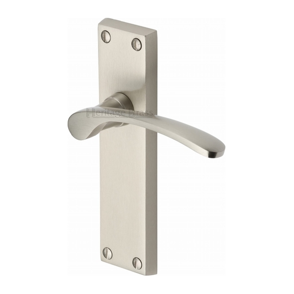 V4113-SN • Long Plate Latch • Satin Nickel • Heritage Brass Sophia Levers On Backplates