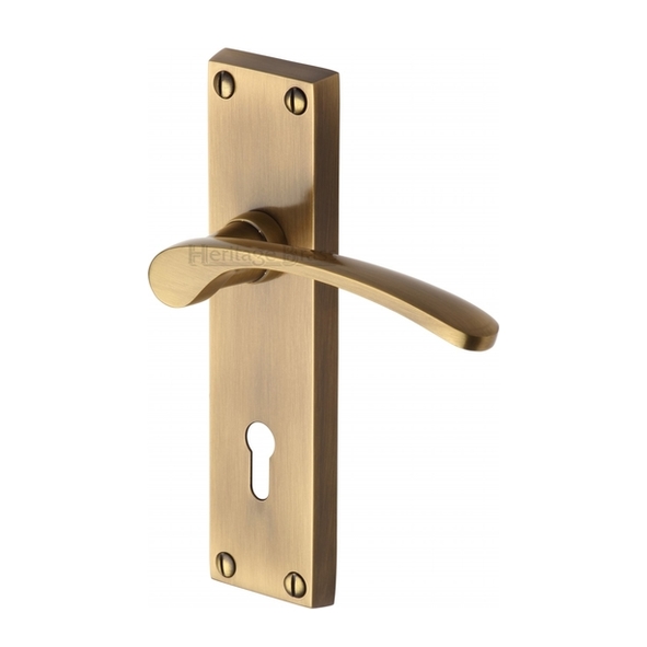 V4130-AT • Standard Lock [57mm] • Antique Brass • Heritage Brass Sophia Levers On Backplates