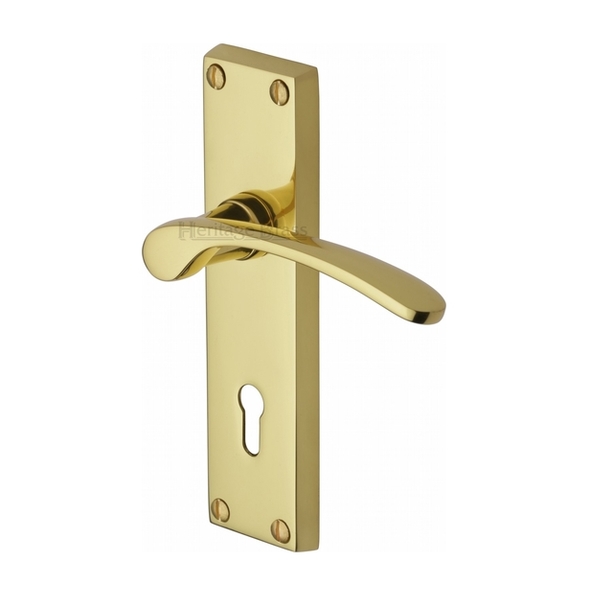 V4130-PB • Standard Lock [57mm] • Polished Brass • Heritage Brass Sophia Levers On Backplates