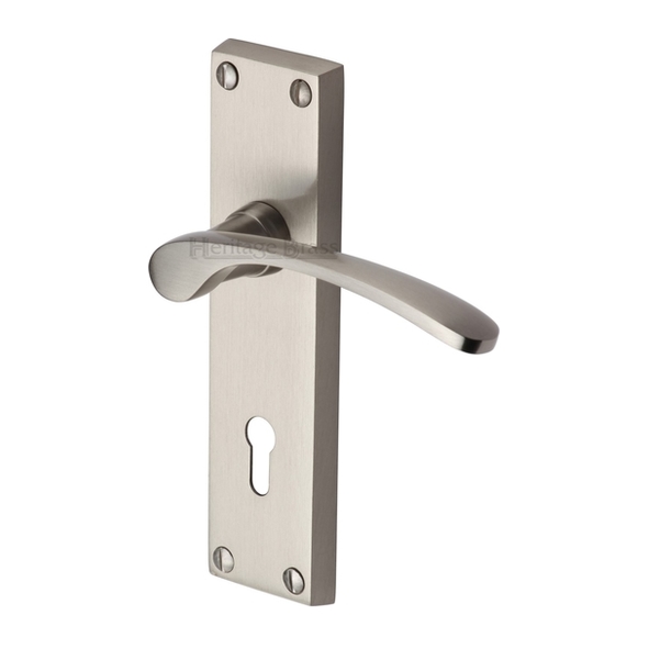 V4130-SN  Standard Lock [57mm]  Satin Nickel  Heritage Brass Sophia Levers On Backplates