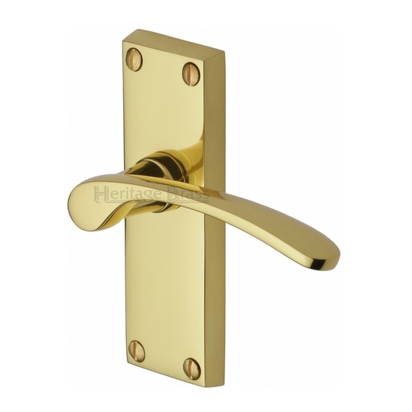 V4140-PB  Short Plate Latch  Polished Brass  Heritage Brass Sophia Levers On Backplates