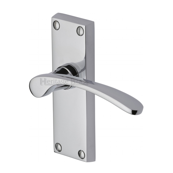 V4140-PC • Short Plate Latch • Polished Chrome • Heritage Brass Sophia Levers On Backplates