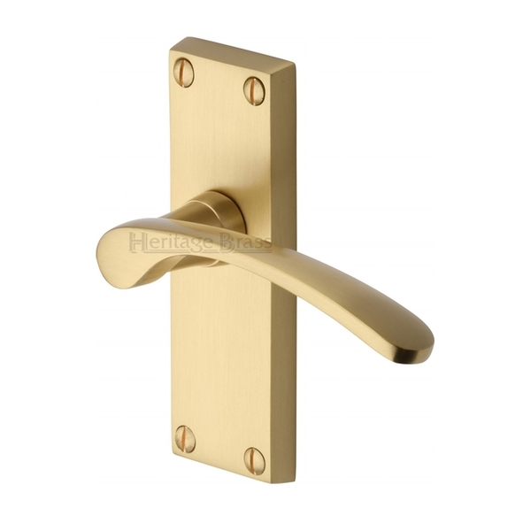 V4140-SB • Short Plate Latch • Satin Brass • Heritage Brass Sophia Levers On Backplates