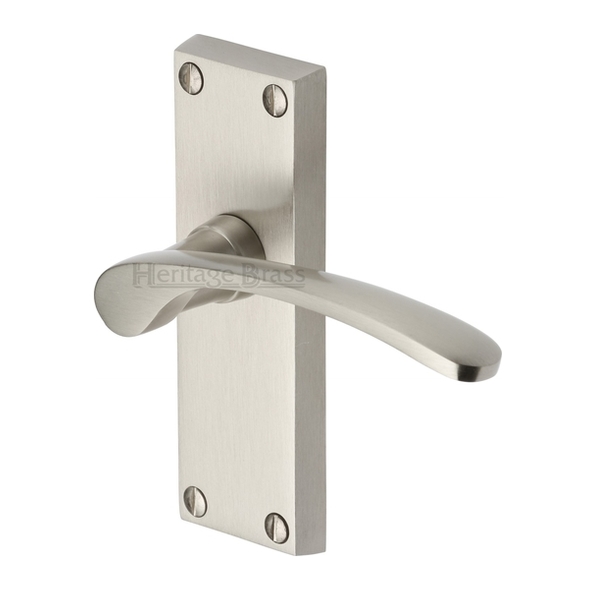 V4140-SN • Short Plate Latch • Satin Nickel • Heritage Brass Sophia Levers On Backplates