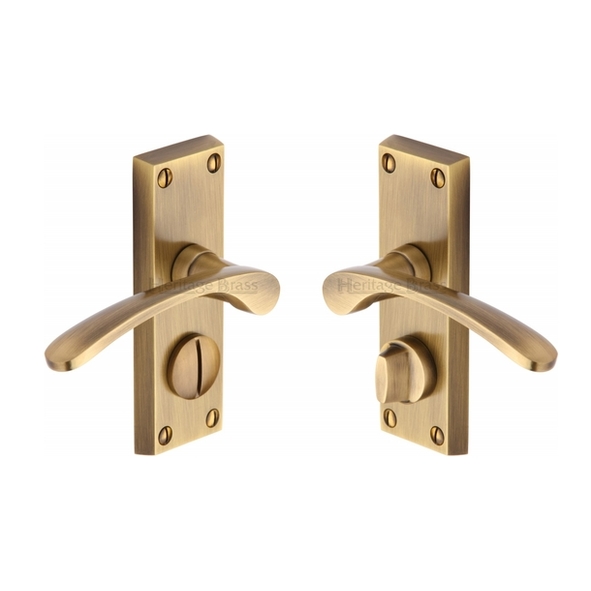 V4144-AT • Short Plate Privacy • Antique Brass • Heritage Brass Sophia Levers On Backplates