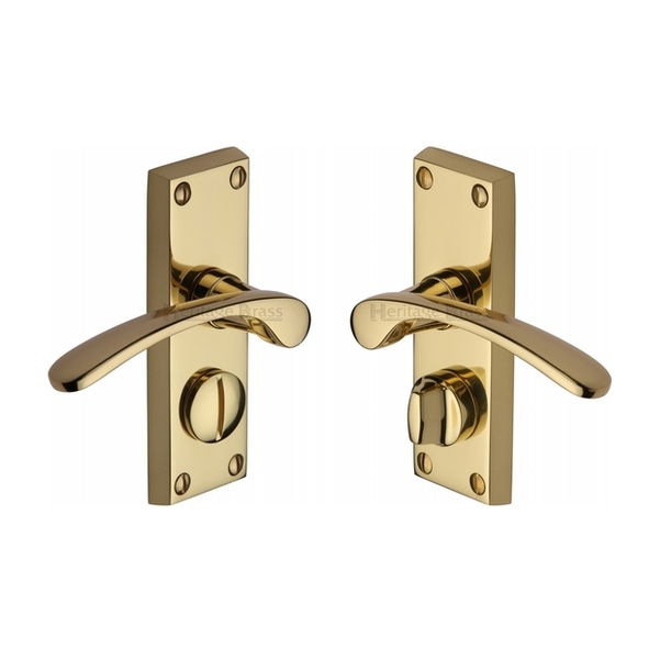 V4144-PB • Short Plate Privacy • Polished Brass • Heritage Brass Sophia Levers On Backplates