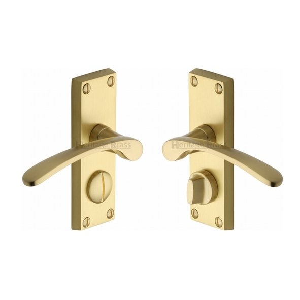 V4144-SB • Short Plate Privacy • Satin Brass • Heritage Brass Sophia Levers On Backplates