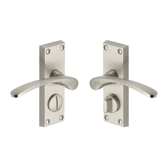 V4144-SN  Short Plate Privacy  Satin Nickel  Heritage Brass Sophia Levers On Backplates