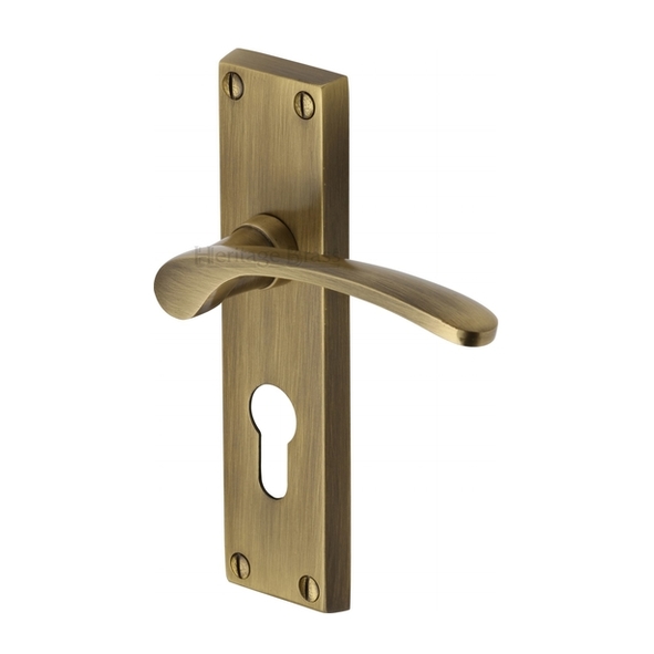 V4146.48-AT • Euro Cylinder [47.5mm] • Antique Brass • Heritage Brass Sophia Levers On Backplates