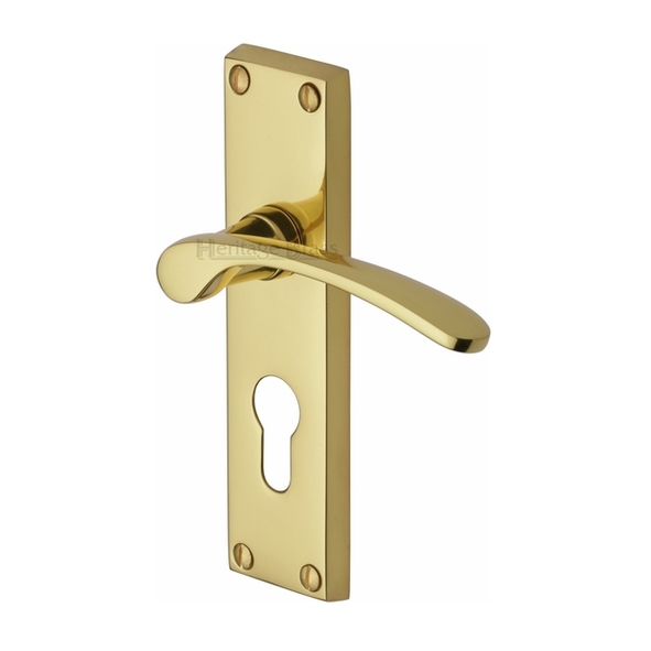 V4146.48-PB • Euro Cylinder [47.5mm] • Polished Brass • Heritage Brass Sophia Levers On Backplates