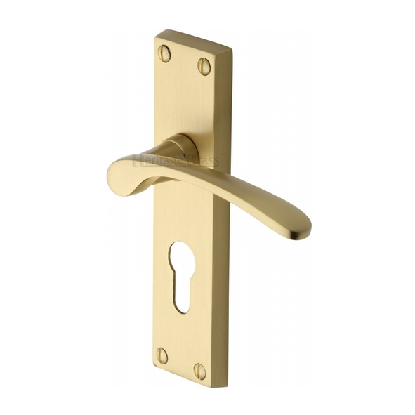 V4146.48-SB • Euro Cylinder [47.5mm] • Satin Brass • Heritage Brass Sophia Levers On Backplates