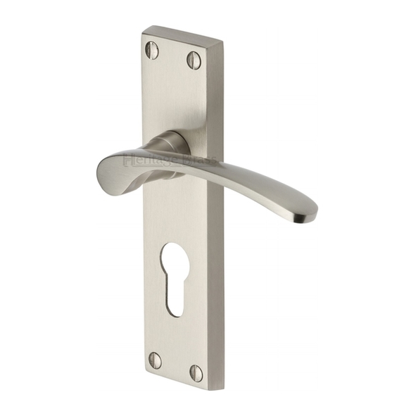 V4146.48-SN  Euro Cylinder [47.5mm]  Satin Nickel  Heritage Brass Sophia Levers On Backplates