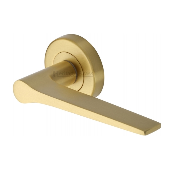 V4189-SB • Satin Brass • Heritage Brass Gio Levers On Plain Round Roses