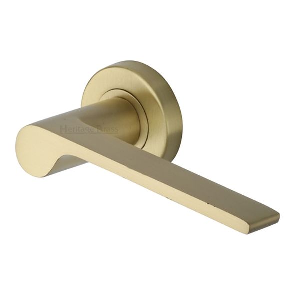 V4190-SB • Satin Brass • Heritage Brass Julia Lever Furniture on Round Rose