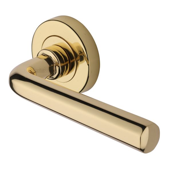 V4545-PB  Polished Brass  Heritage Brass Octave Lever Furniture on Round Rose