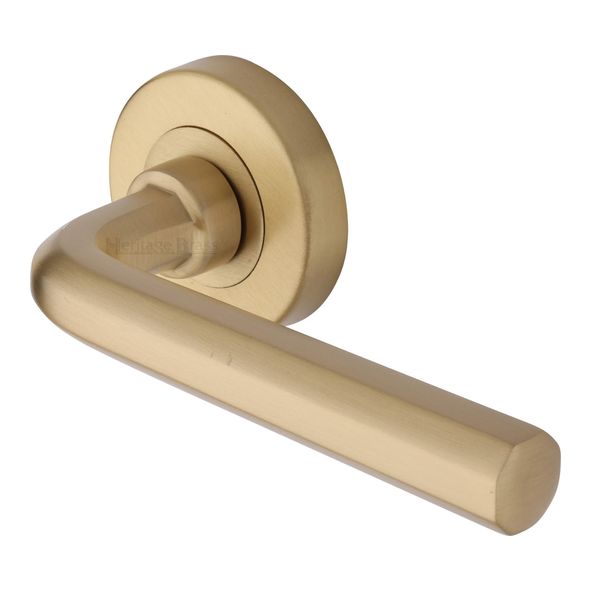 V4545-SB • Satin Brass • Heritage Brass Octave Lever Furniture on Round Rose