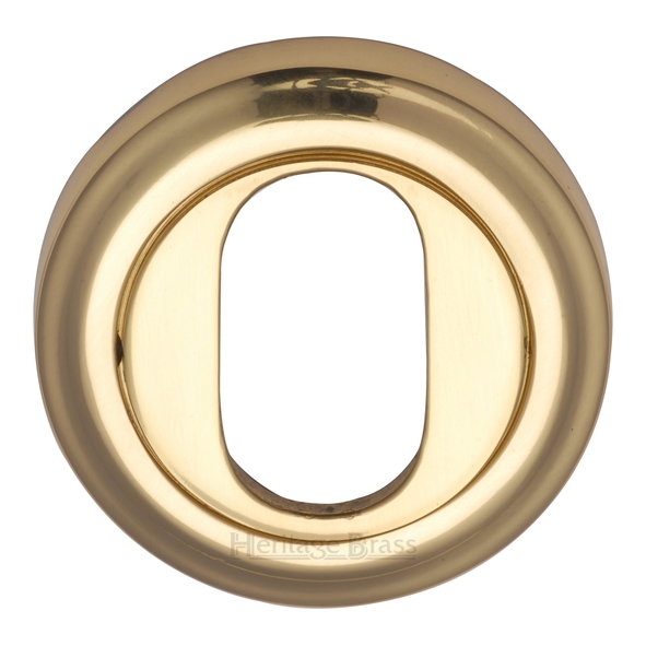 V5010-PB • Polished Brass • Heritage Brass Edged Round Oval Cylinder Escutcheon