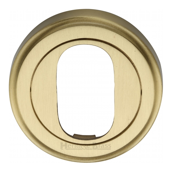 V5010-SB • Satin Brass • Heritage Brass Edged Round Oval Cylinder Escutcheon