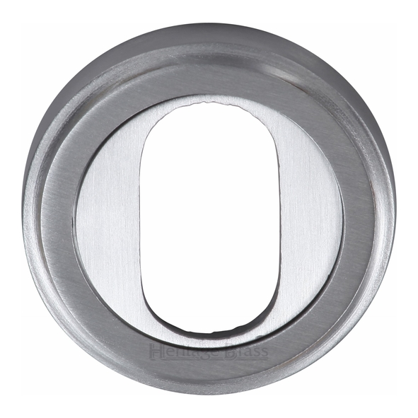 V5010-SC  Satin Chrome  Heritage Brass Edged Round Oval Cylinder Escutcheon