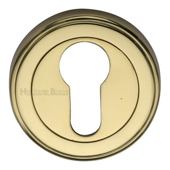 V5020-PB • Polished Brass • Heritage Brass Edged Round Euro Cylinder Escutcheon