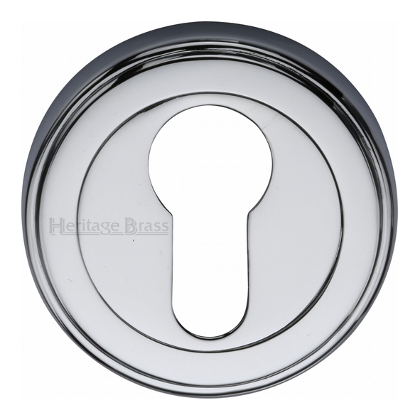 V5020-PC • Polished Chrome • Heritage Brass Edged Round Euro Cylinder Escutcheon