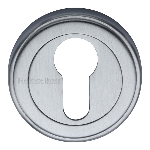 V5020-SC • Satin Chrome • Heritage Brass Edged Round Euro Cylinder Escutcheon