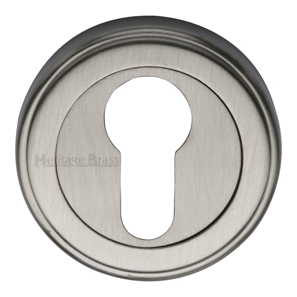 V5020-SN • Satin Nickel • Heritage Brass Edged Round Euro Cylinder Escutcheon