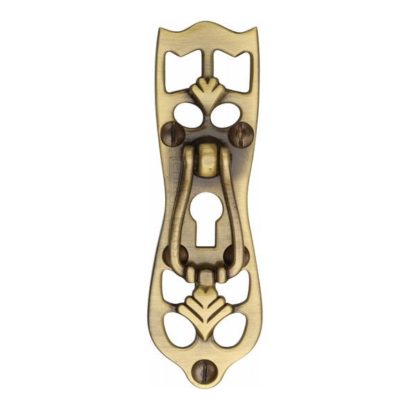 V5023-AT • 30 x 92mm • Antique Brass • Heritage Brass Traditional Cabinet Drop Handle On Keyhole Plate
