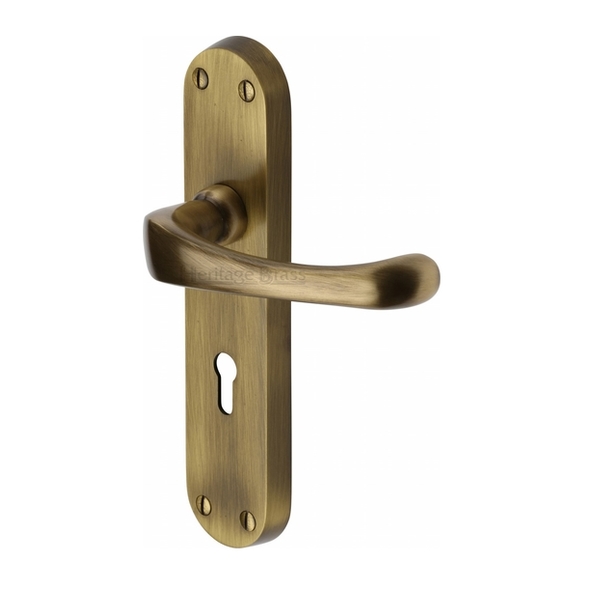 V6050-AT  Standard Lock [57mm]  Antique Brass  Heritage Brass Gloucester Levers On Backplates