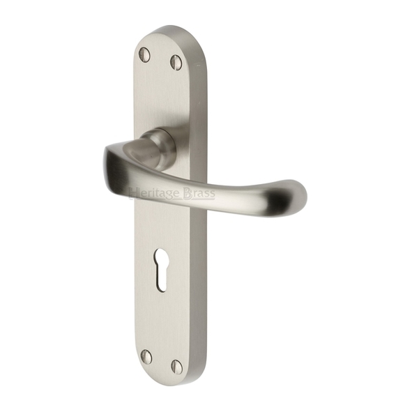 V6050-SN  Standard Lock [57mm]  Satin Nickel  Heritage Brass Gloucester Levers On Backplates