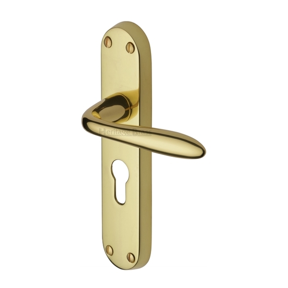 V6057-PB  Euro Cylinder [47.5mm]  Polished Brass  Heritage Brass Sutton Levers On Backplates