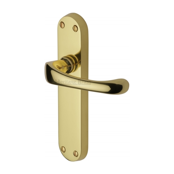 V6060-PB  Long Plate Latch  Polished Brass  Heritage Brass Gloucester Levers On Backplates