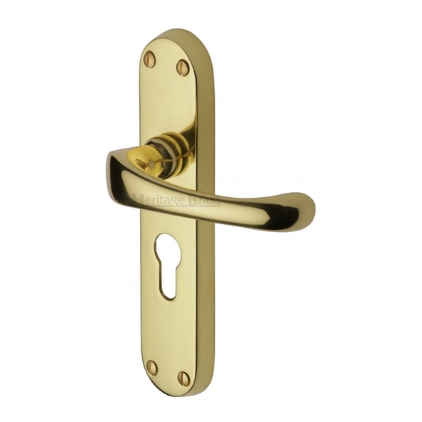 V6066.48-PB  Euro Cylinder [47.5mm]  Polished Brass  Heritage Brass Gloucester Levers On Backplates