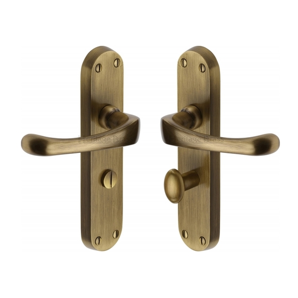 V6070-AT • Bathroom [57mm] • Antique Brass • Heritage Brass Gloucester Levers On Backplates