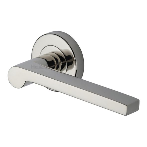 V6225-PNF • Polished Nickel • Heritage Brass Metro Mid Century Lever Furniture on Round Rose