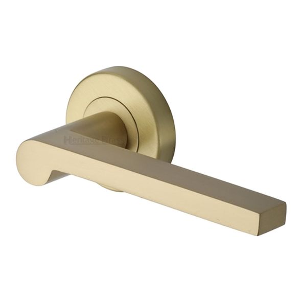 V6225-SB  Satin Brass  Heritage Brass Metro Mid Century Lever Furniture on Round Rose