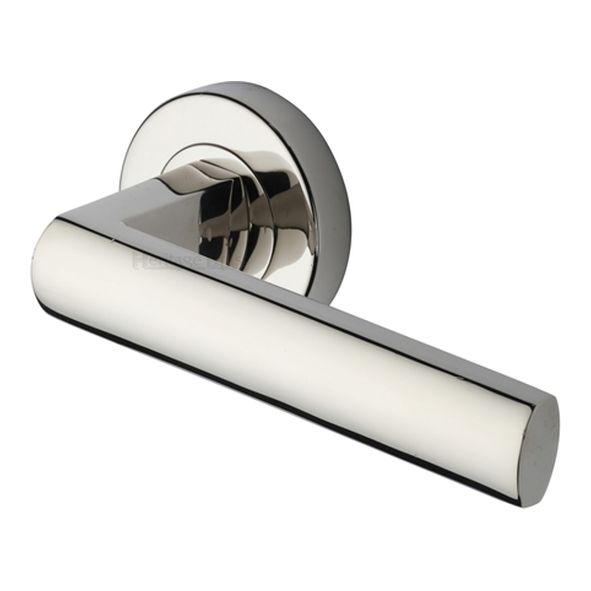 V6230-PNF • Polished Nickel • Heritage Brass Poseidon Lever Furniture on Round Rose