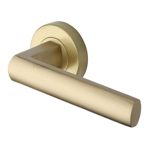 V6230-SB • Satin Brass • Heritage Brass Poseidon Lever Furniture on Round Rose