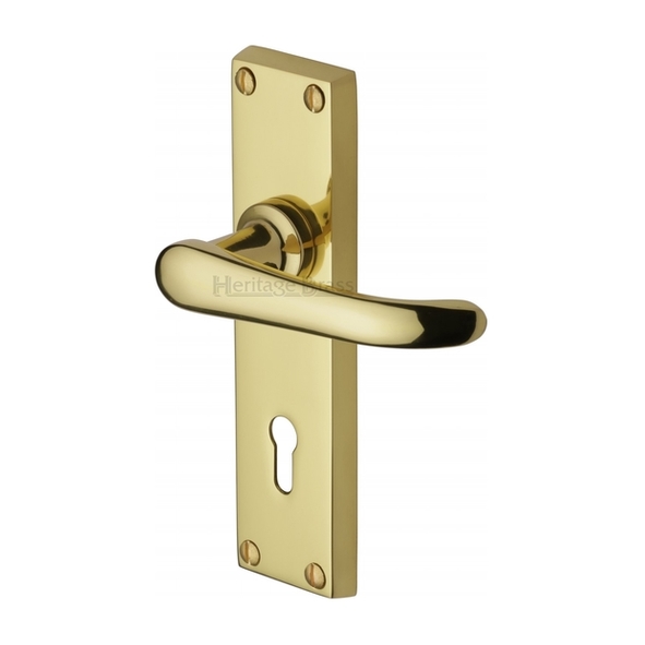 V700-PB  Standard Lock [57mm]  Polished Brass  Heritage Brass Windsor Levers On Backplates