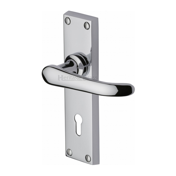 V700-PC  Standard Lock [57mm]  Polished Chrome  Heritage Brass Windsor Levers On Backplates